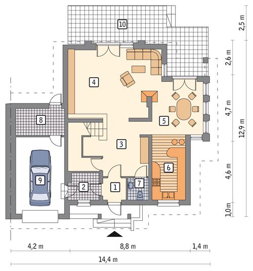 Rzut parteru POW. 115,1 m²