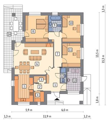 RZUT PARTERU POW. 116,9 m²